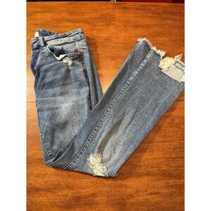 Artula Women Blue Distressed Denim Jeans High Rise Flare‎ Raw Hem